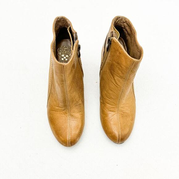 Vince Camuto Hillarie Wedge Heeled Leather Boot Round Toe Tan Size 6.5 - Picture 1 of 5